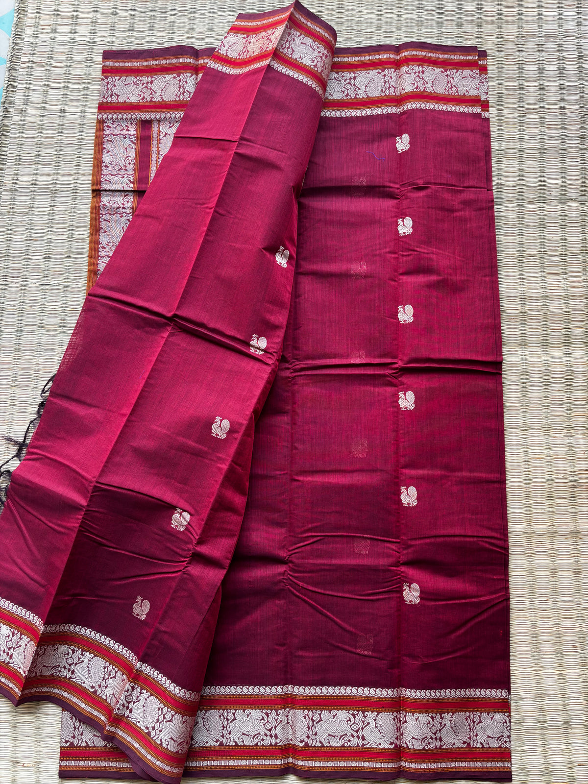 Handloom Chettinad cotton thread work -Maroon
