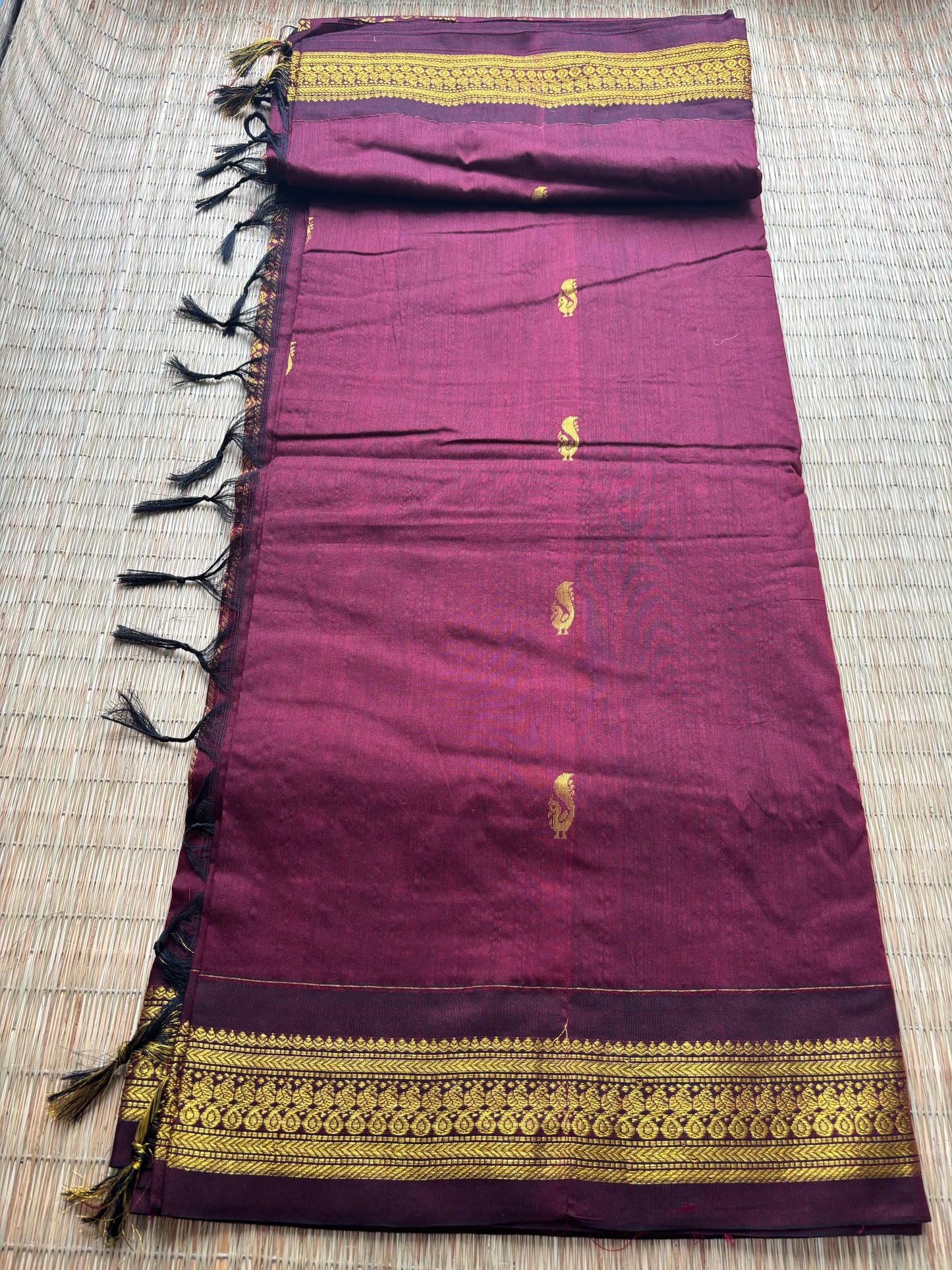 Kalyani cotton saree -maroon and gold