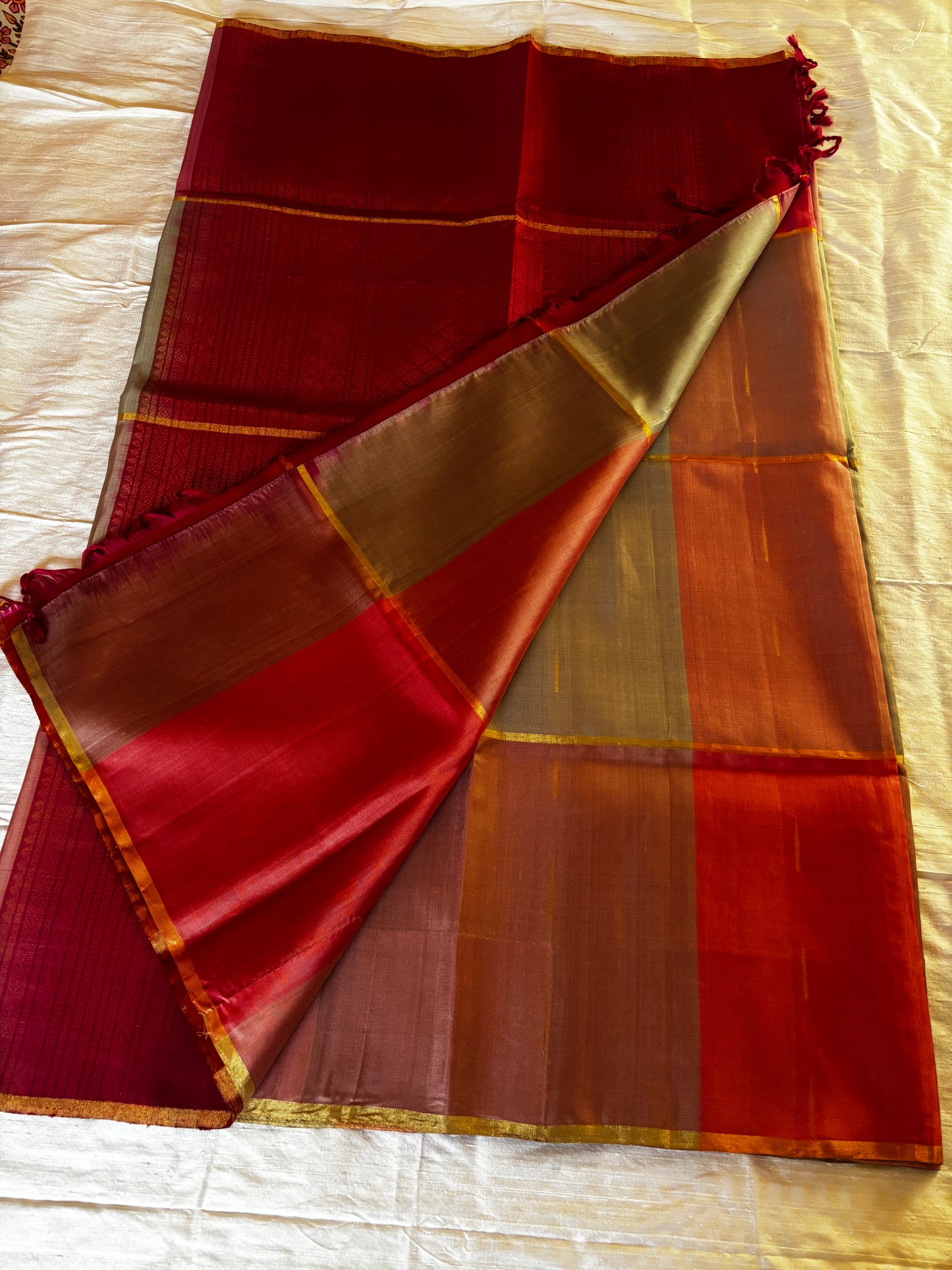 Pastel checks with rain drops - Kanjeevaram silk