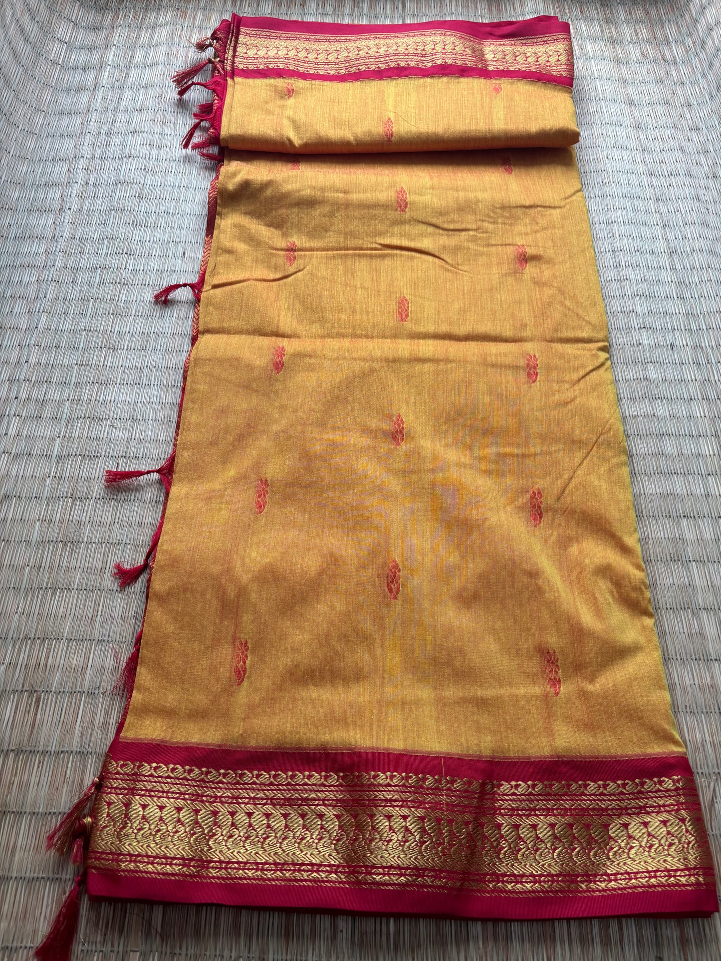 Kalyani cotton saree -yellow and red