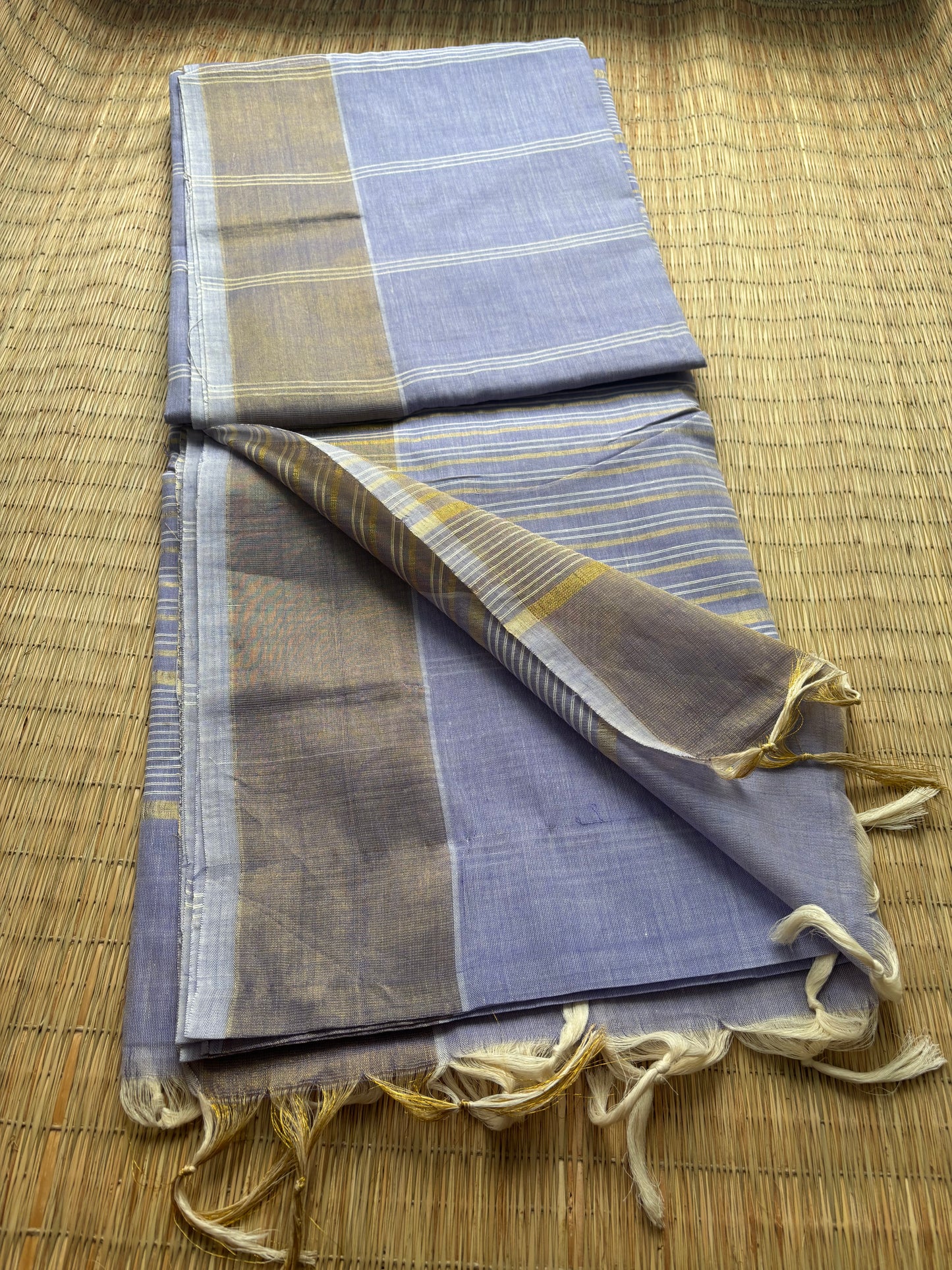 Jute cotton sarees - lavender and gold