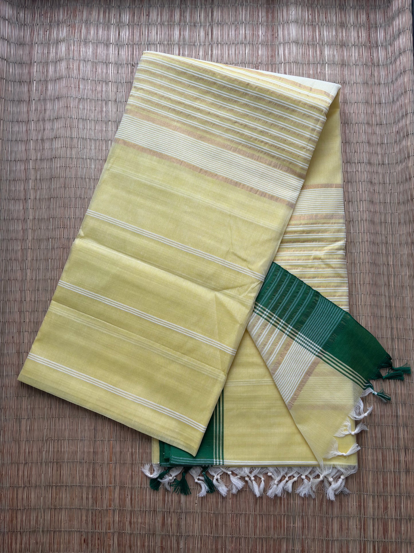 Jute cotton sarees - yellow and green