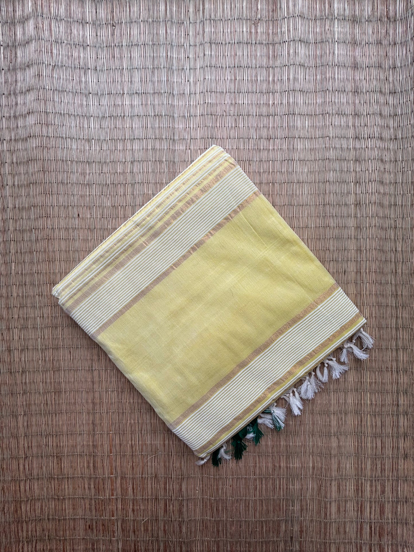 Jute cotton sarees - yellow and green