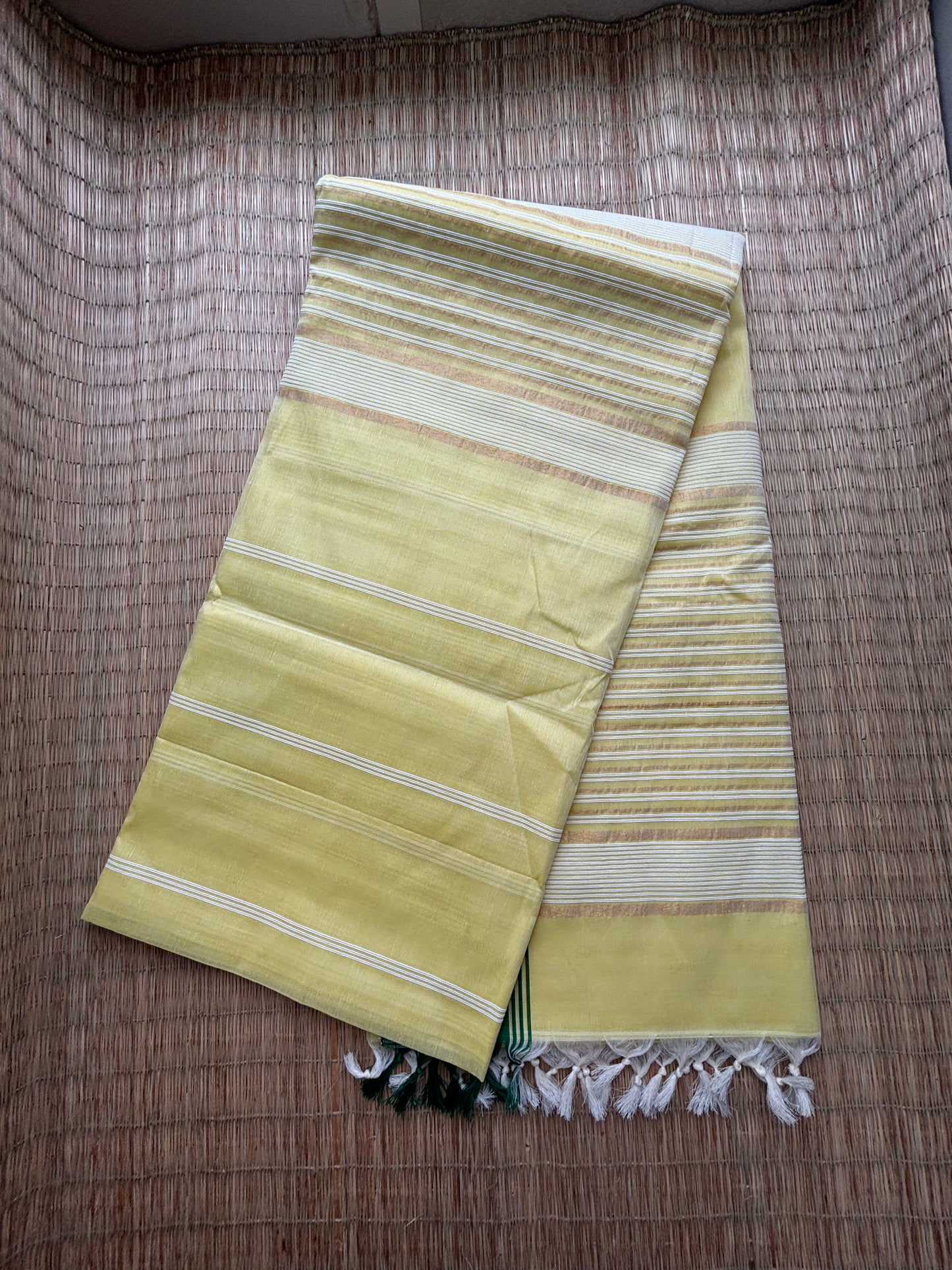 Jute cotton sarees - yellow and green