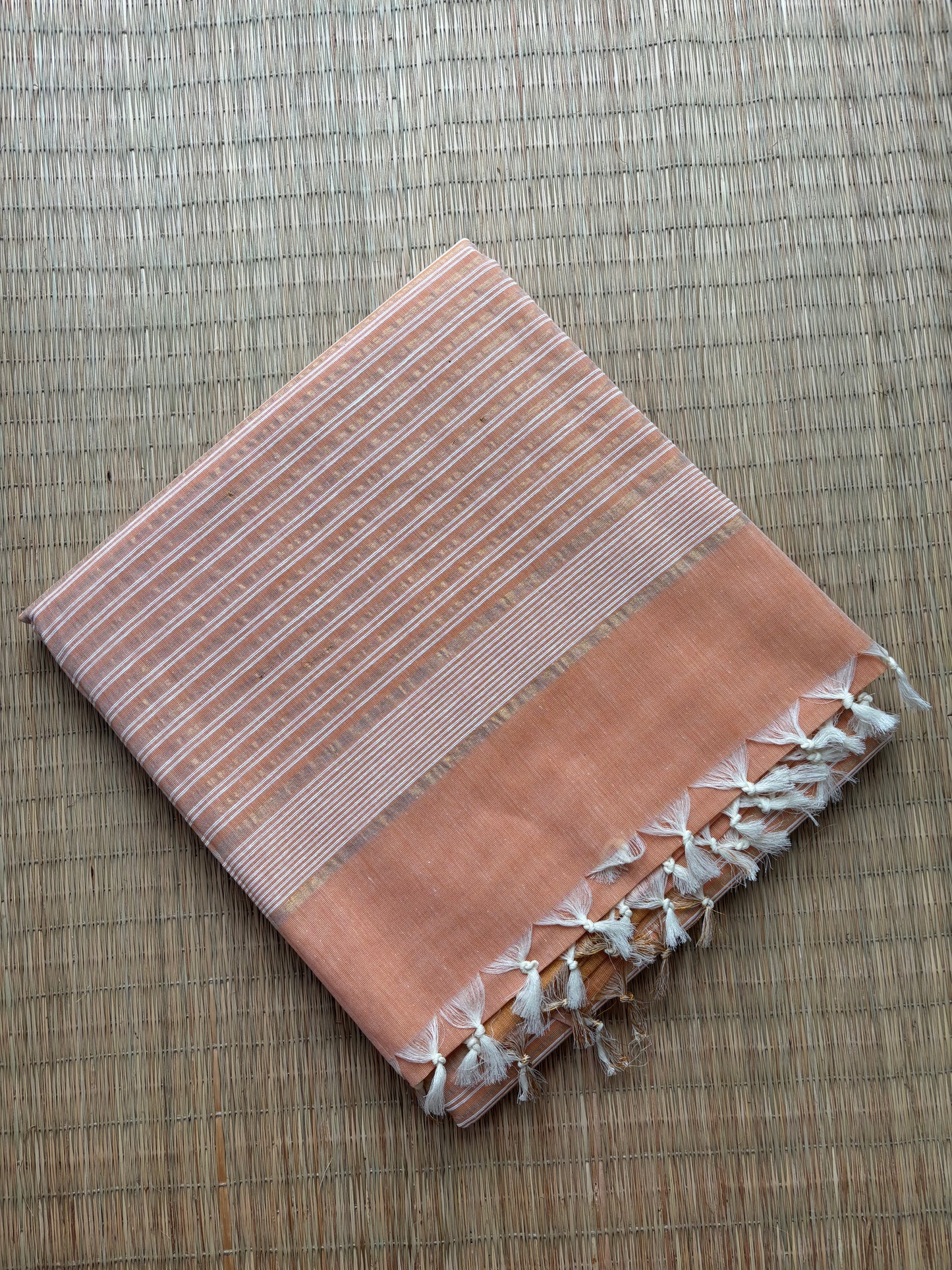 Jute cotton sarees - peach and gold