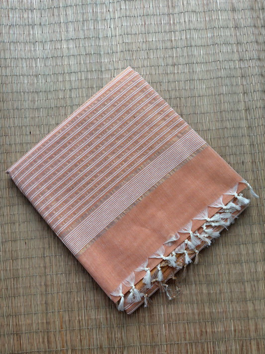 Jute cotton sarees - peach and gold