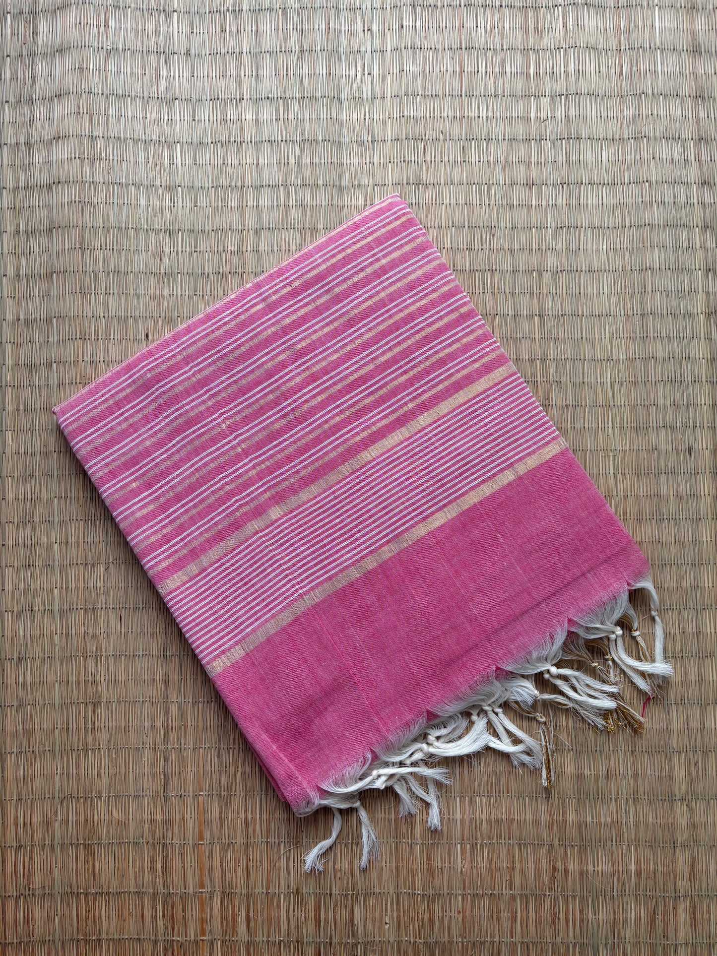Jute cotton sarees - pink and gold