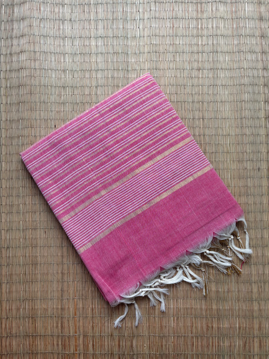 Jute cotton sarees - pink and gold