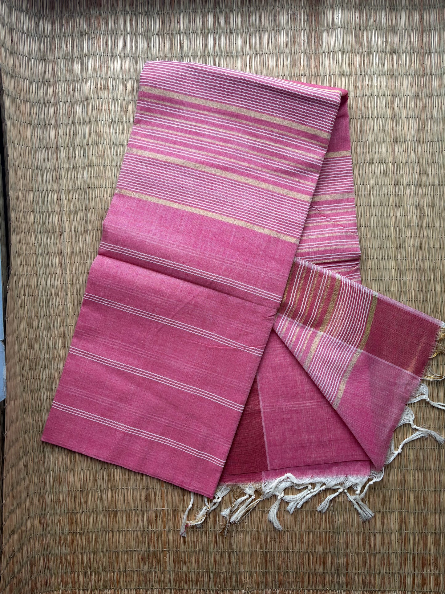 Jute cotton sarees - pink and gold