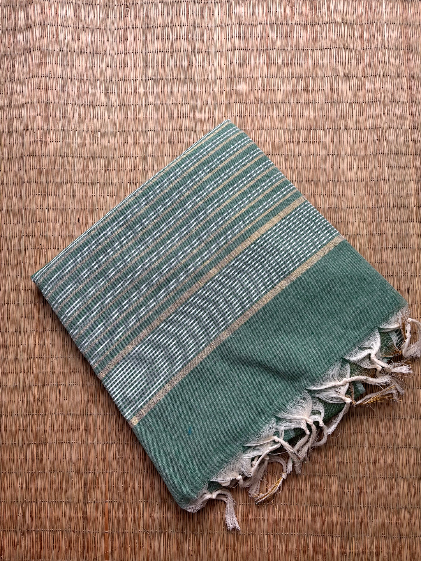 Jute cotton sarees - green and gold