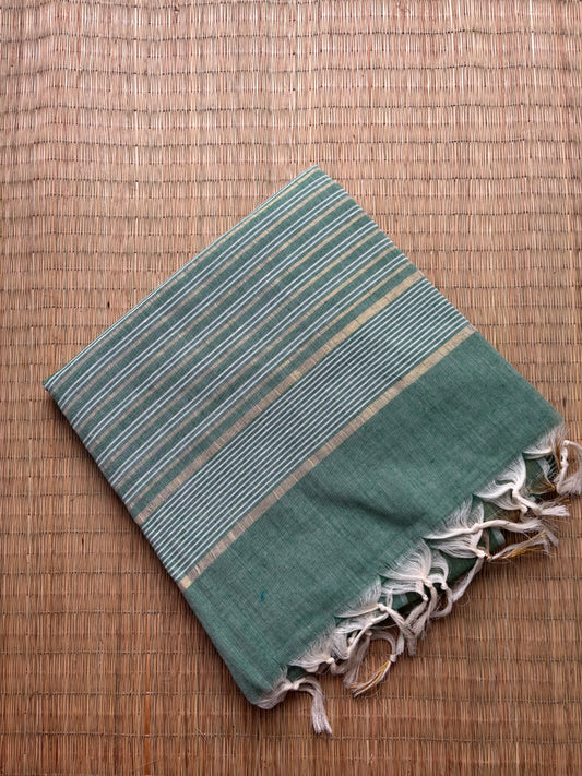 Jute cotton sarees - green and gold