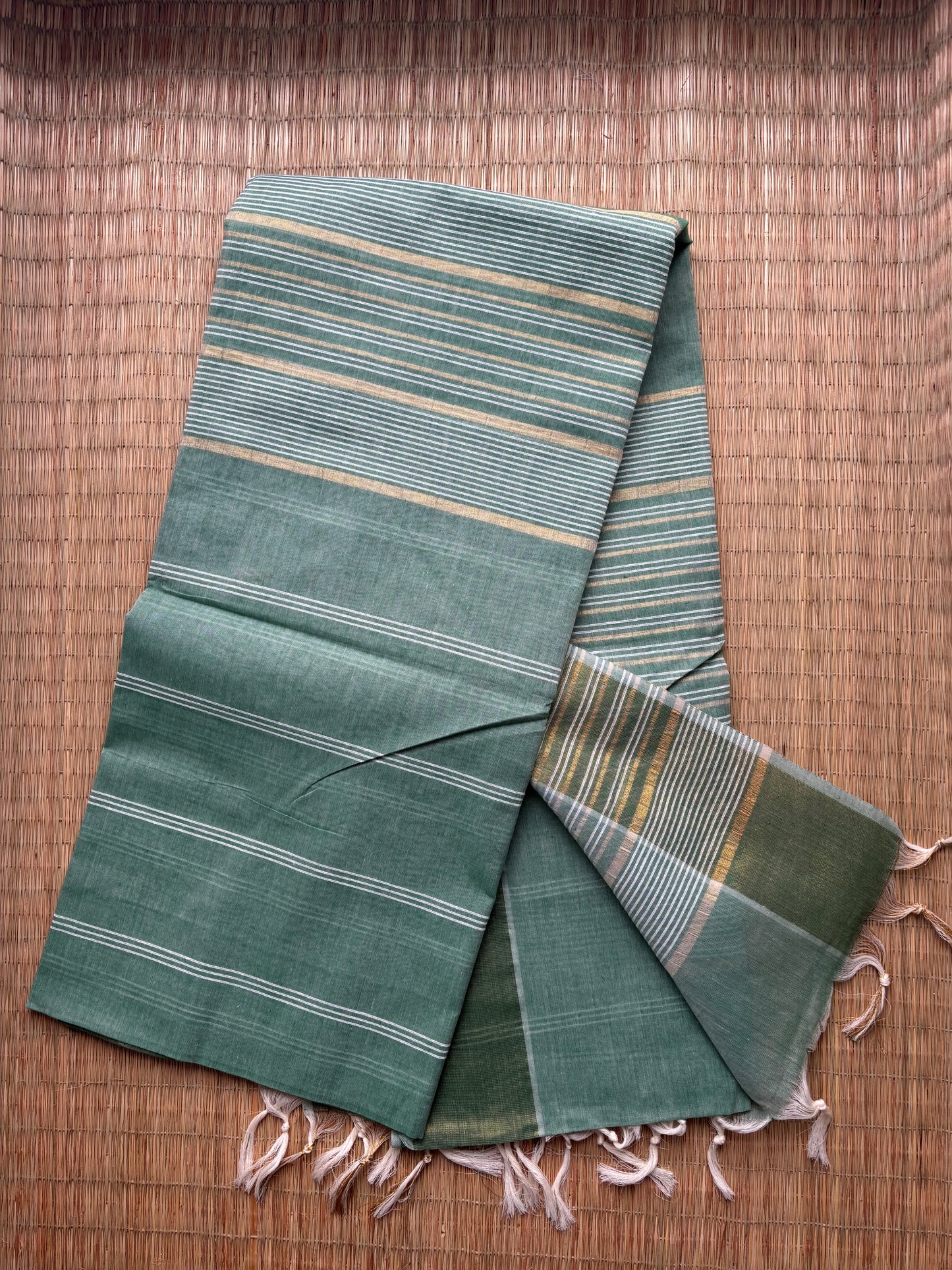 Jute cotton sarees - green and gold