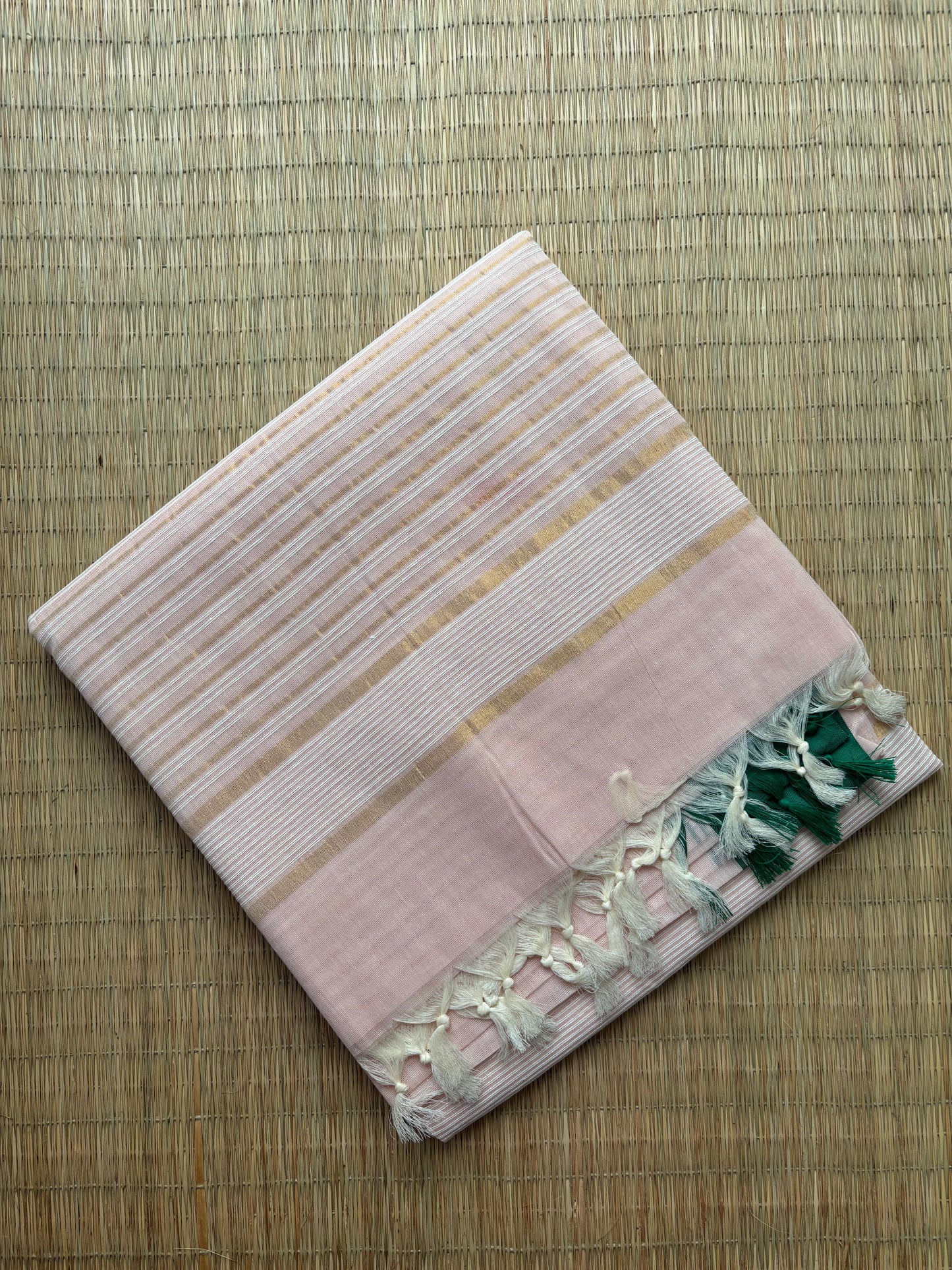 Jute cotton sarees - pink and green
