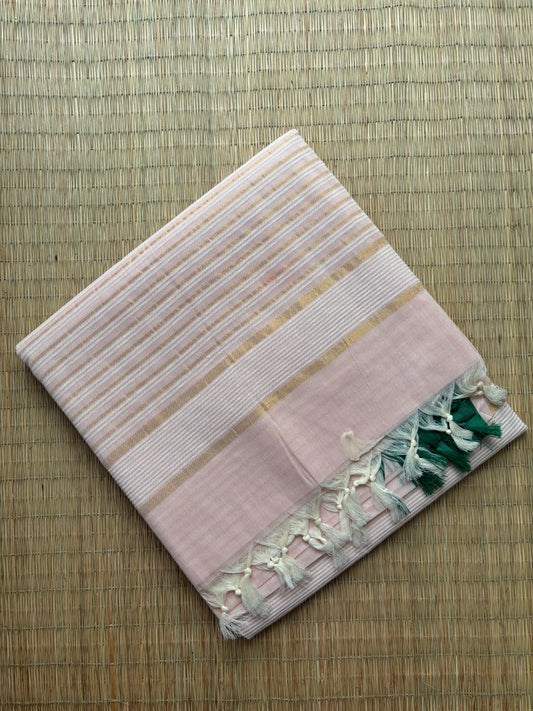 Jute cotton sarees - pink and green