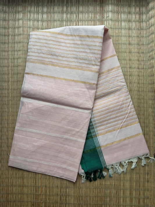 Jute cotton sarees - pink and green