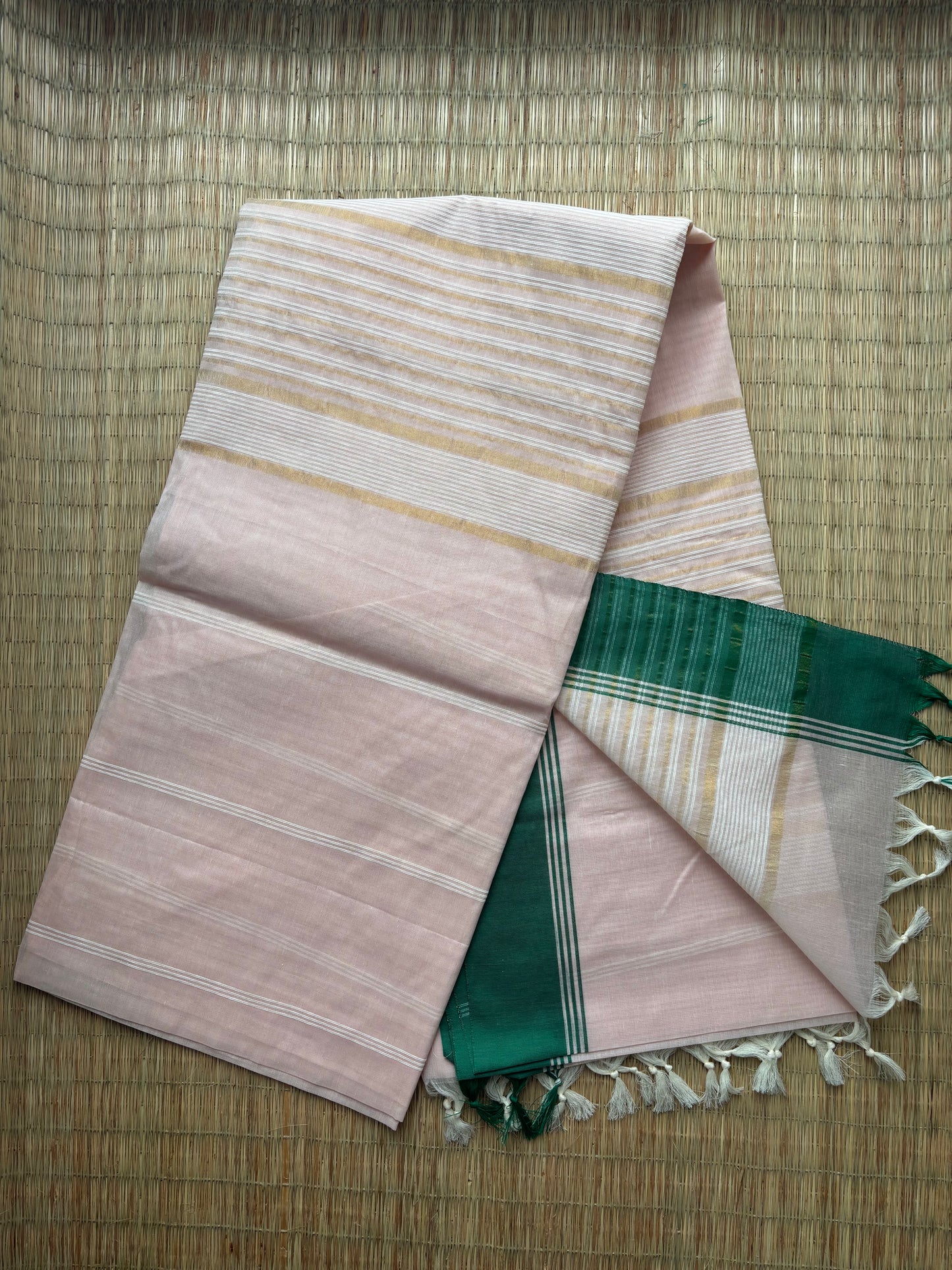 Jute cotton sarees - pink and green