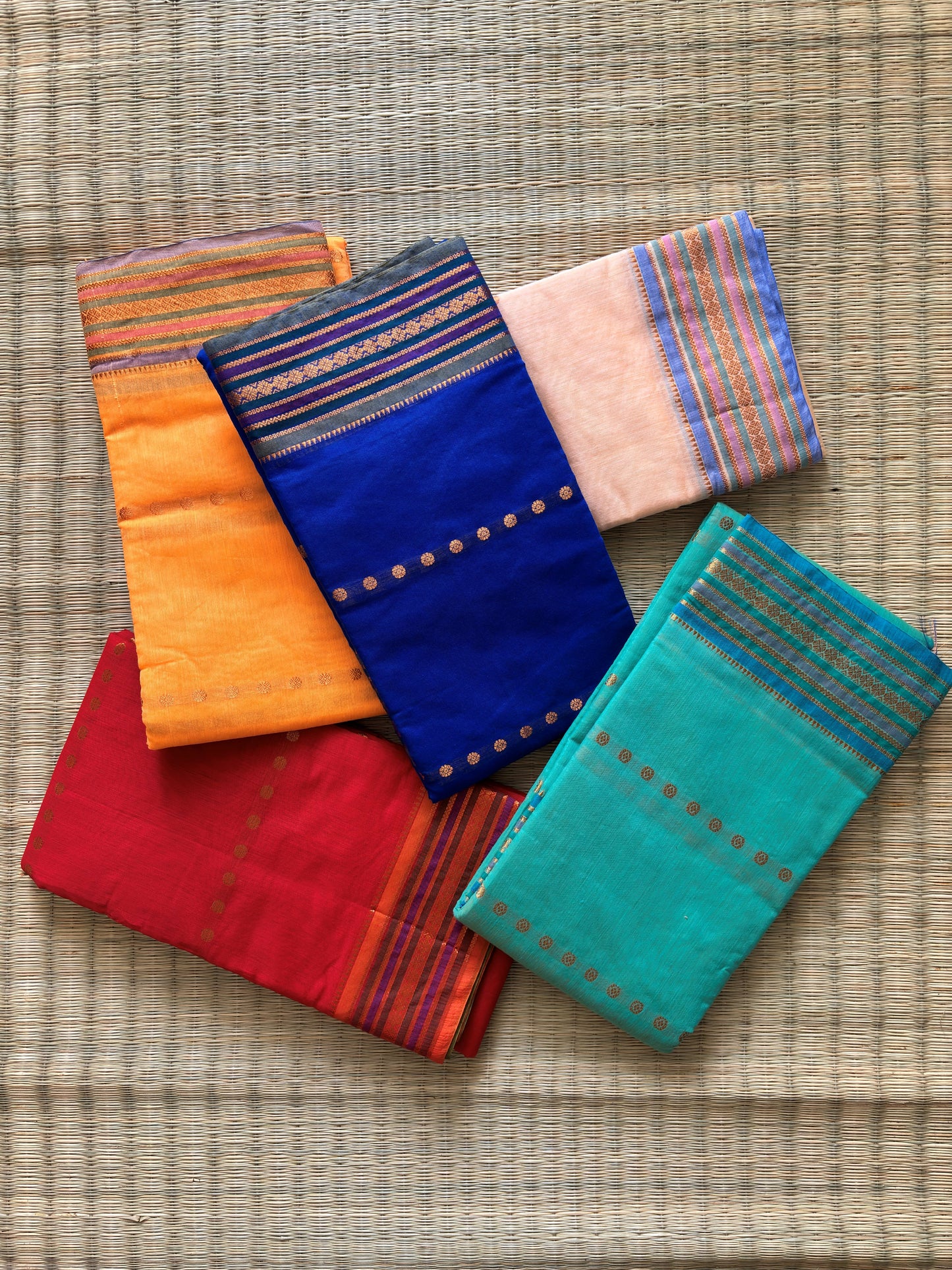 Vibrant cotton with straight buttas and ethnic border - red