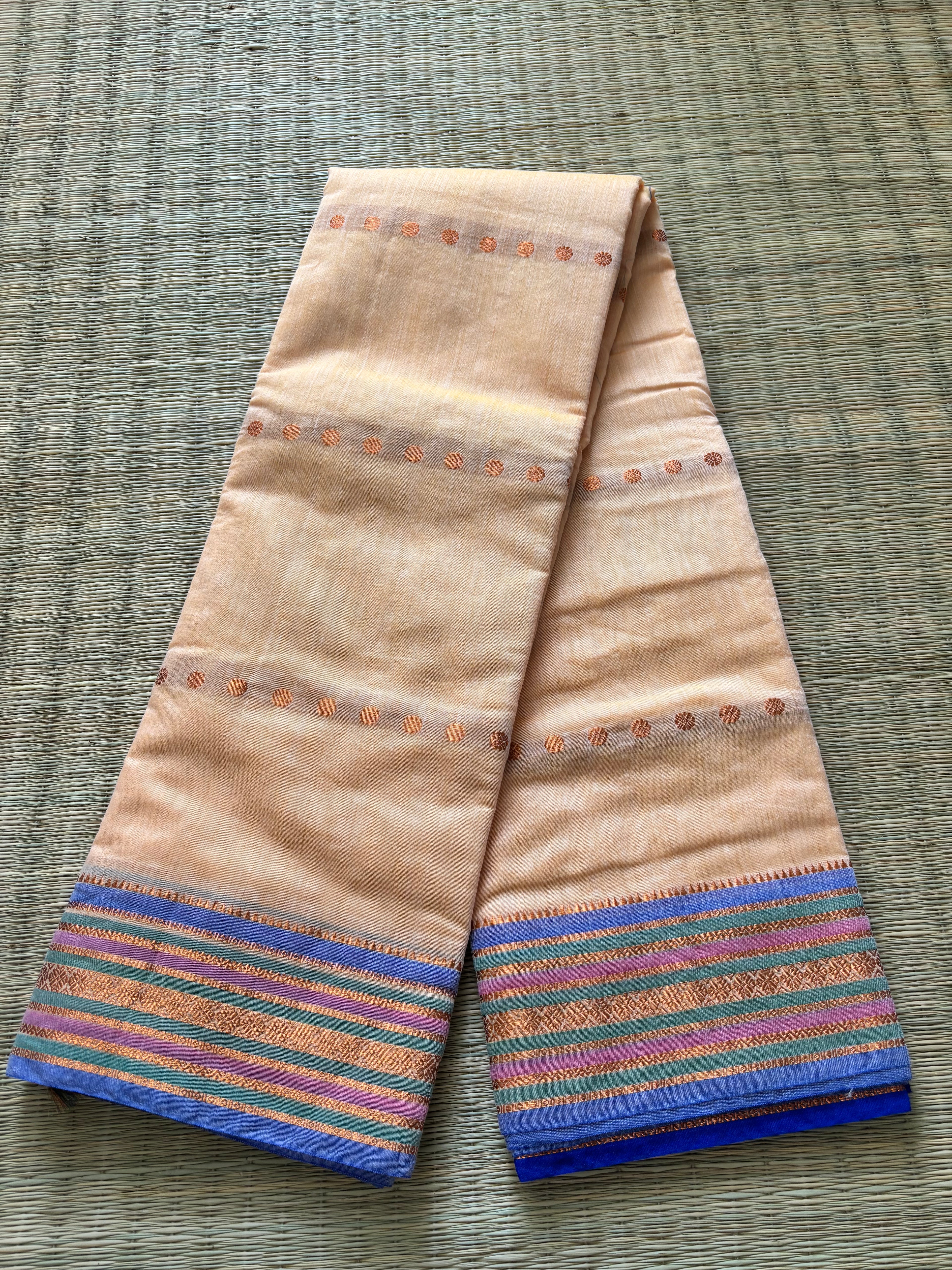Vibrant cotton with straight buttas and ethnic border - peach