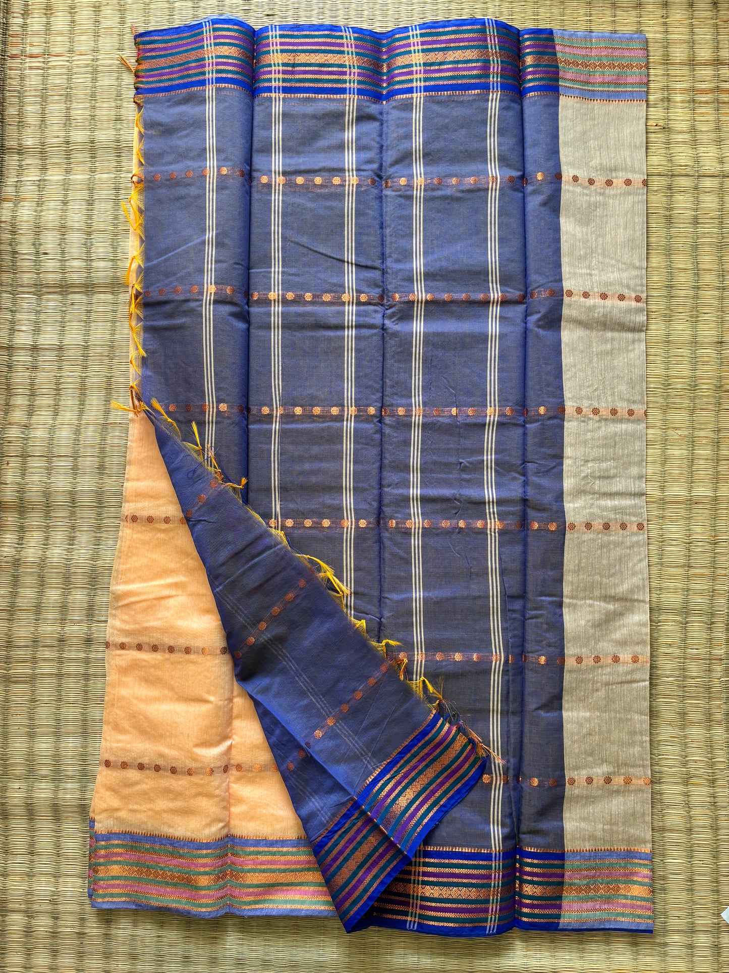 Vibrant cotton with straight buttas and ethnic border - peach
