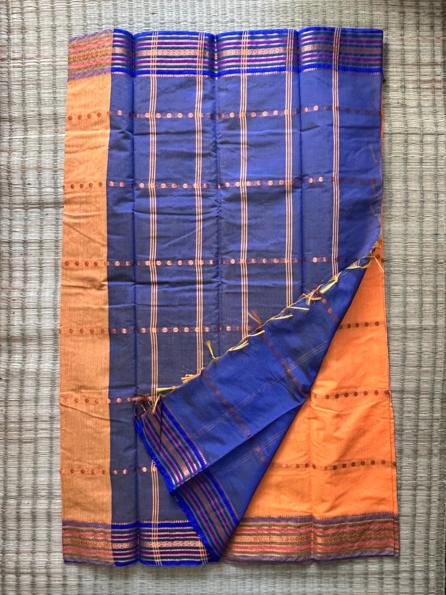 Vibrant cotton with straight buttas and ethnic border - orange