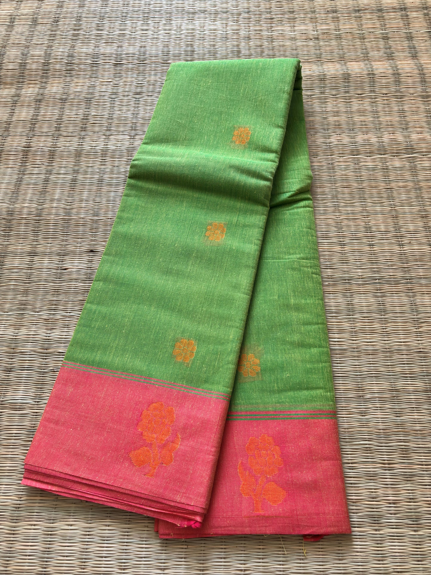 Pure cotton with big buttas - green and pink