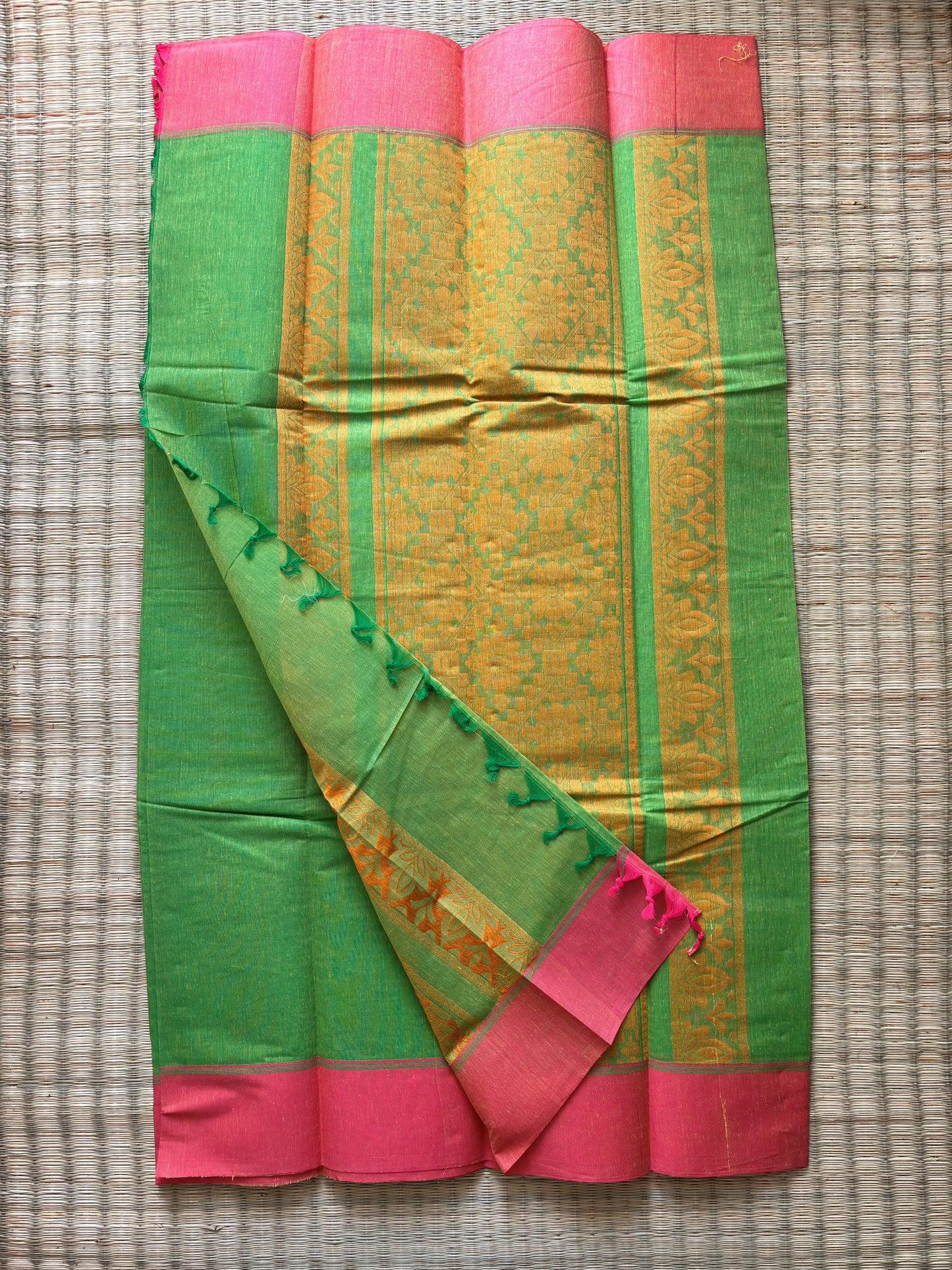 Pure cotton with big buttas - green and pink