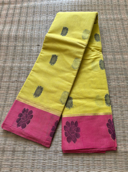 Pure cotton with big buttas - yellow and pink