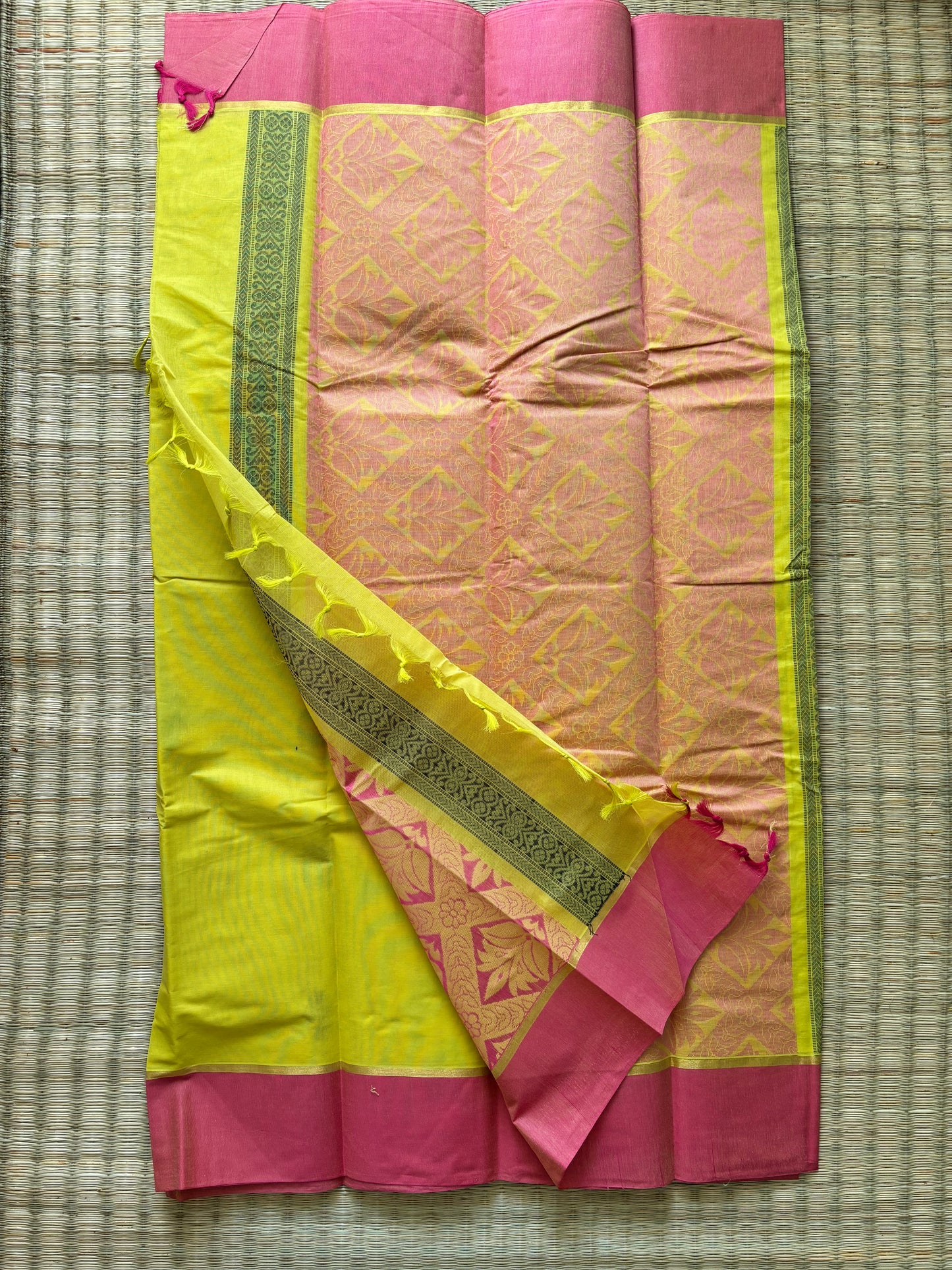 Pure cotton with big buttas - yellow and pink
