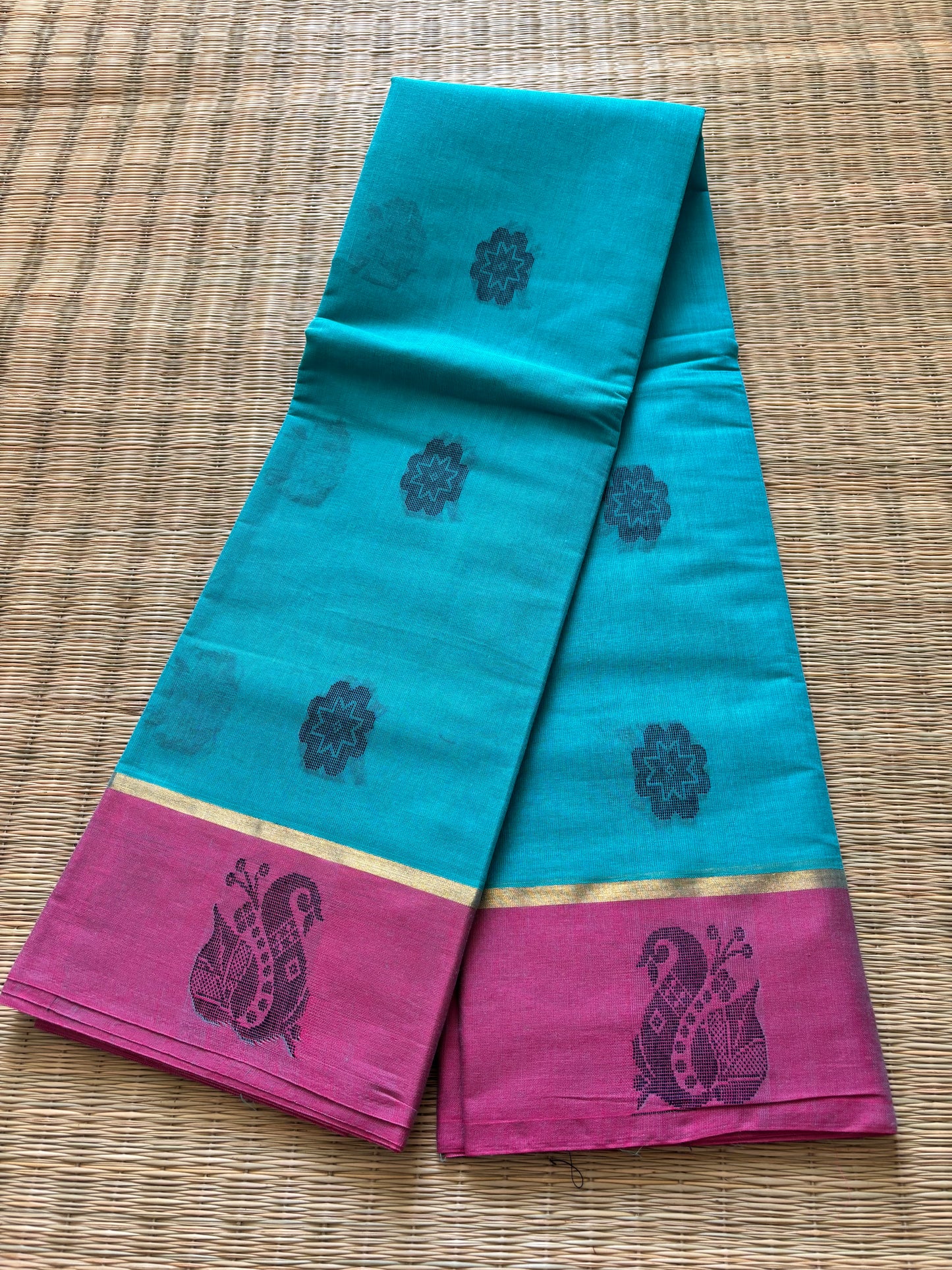 Pure cotton with big buttas - blue and pink