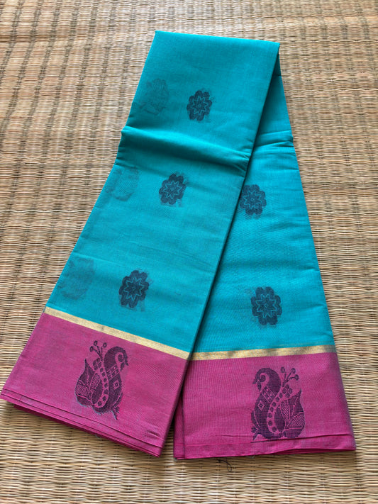 Pure cotton with big buttas - blue and pink