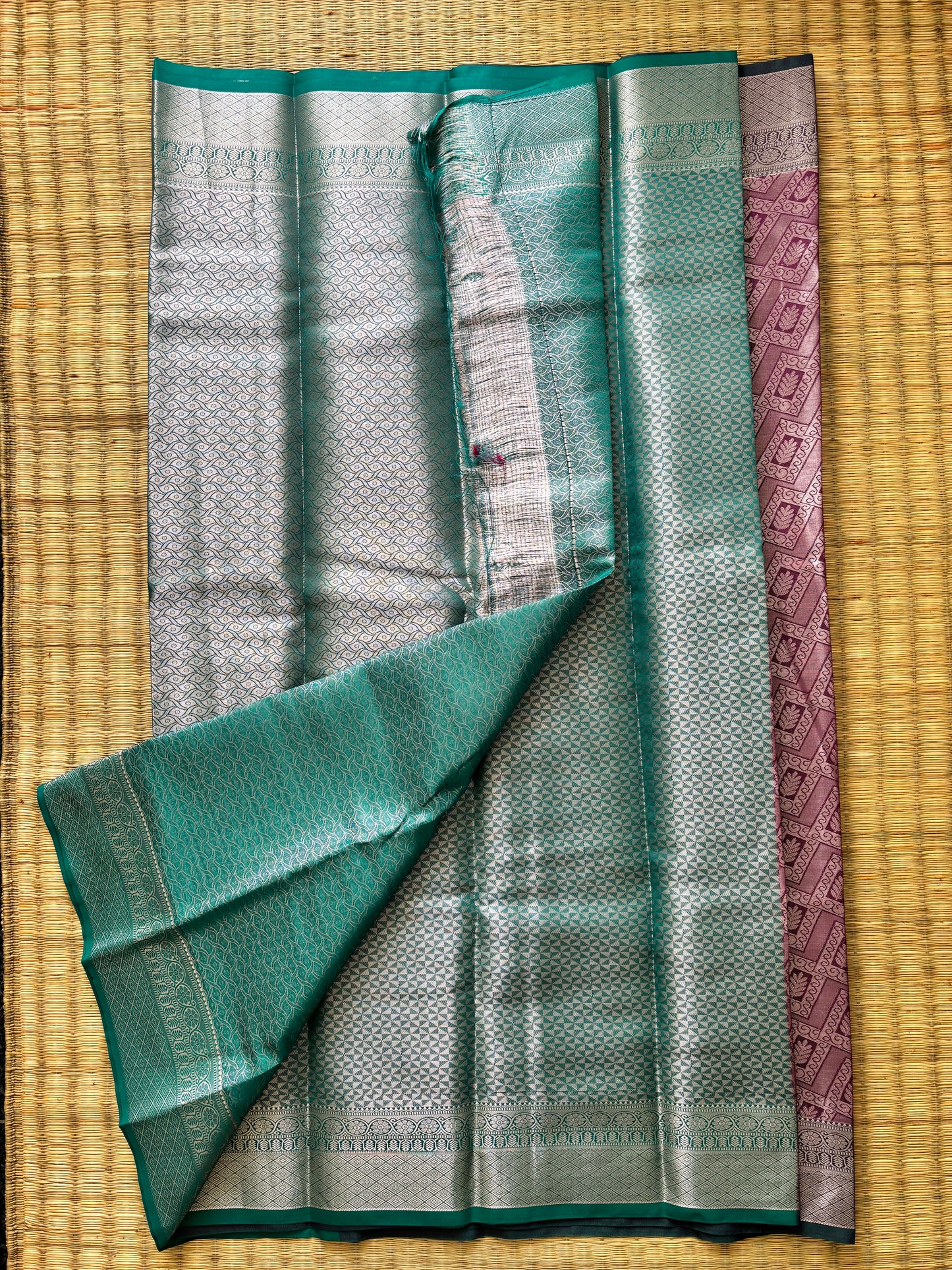 Tissue woven saree - purple and green
