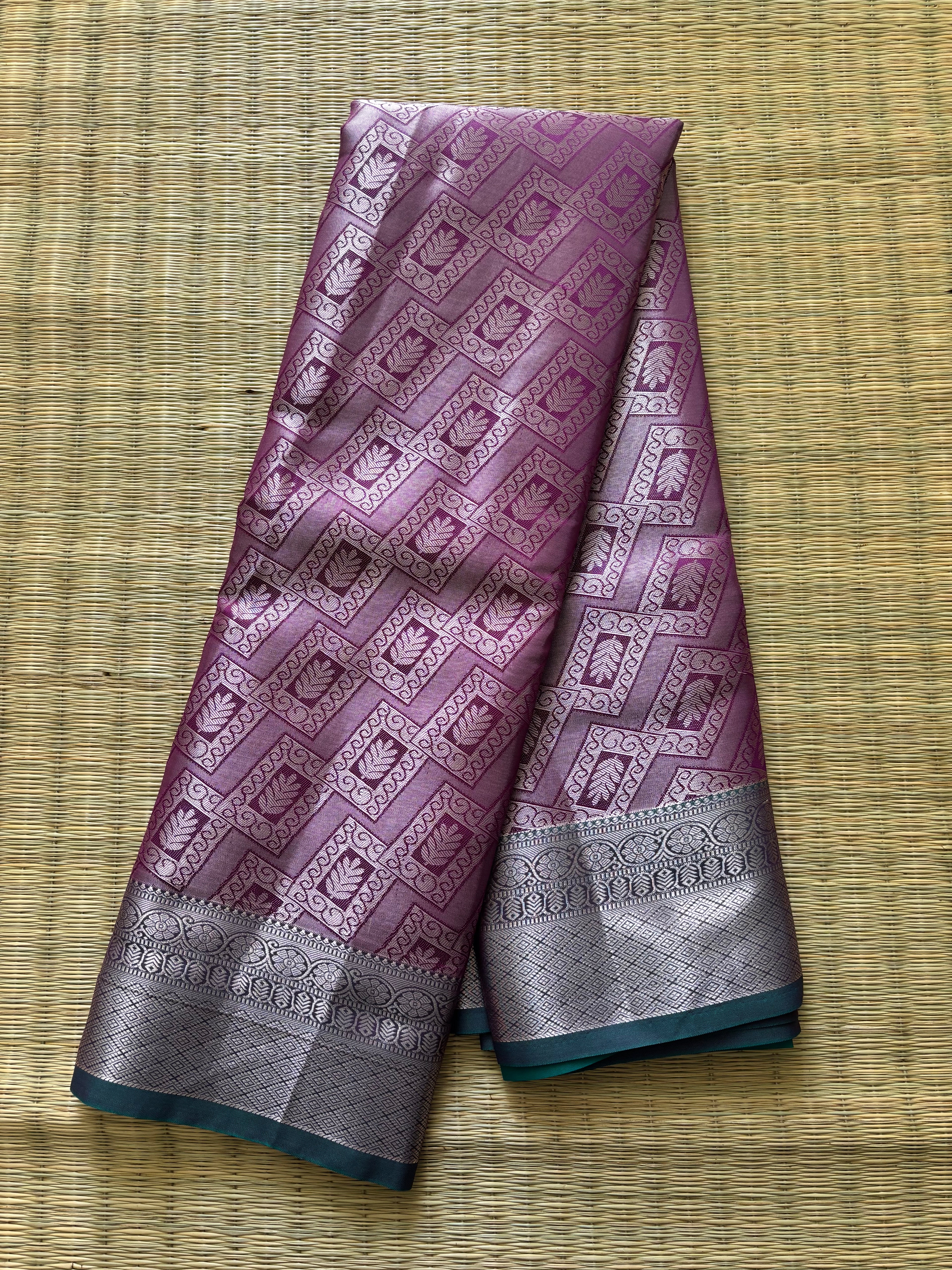 Tissue woven saree - purple and green