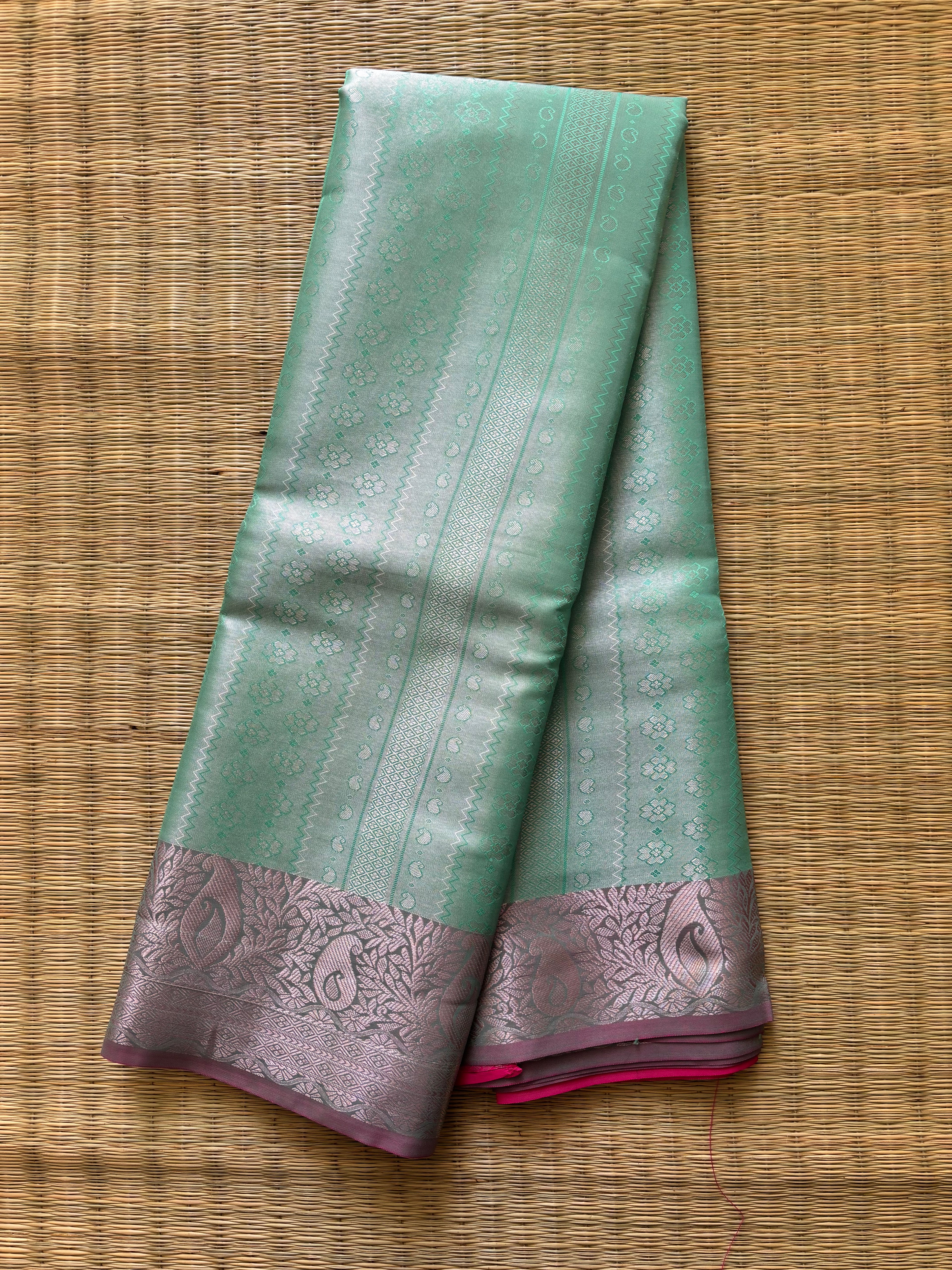 Tissue woven saree -sky blue and pink