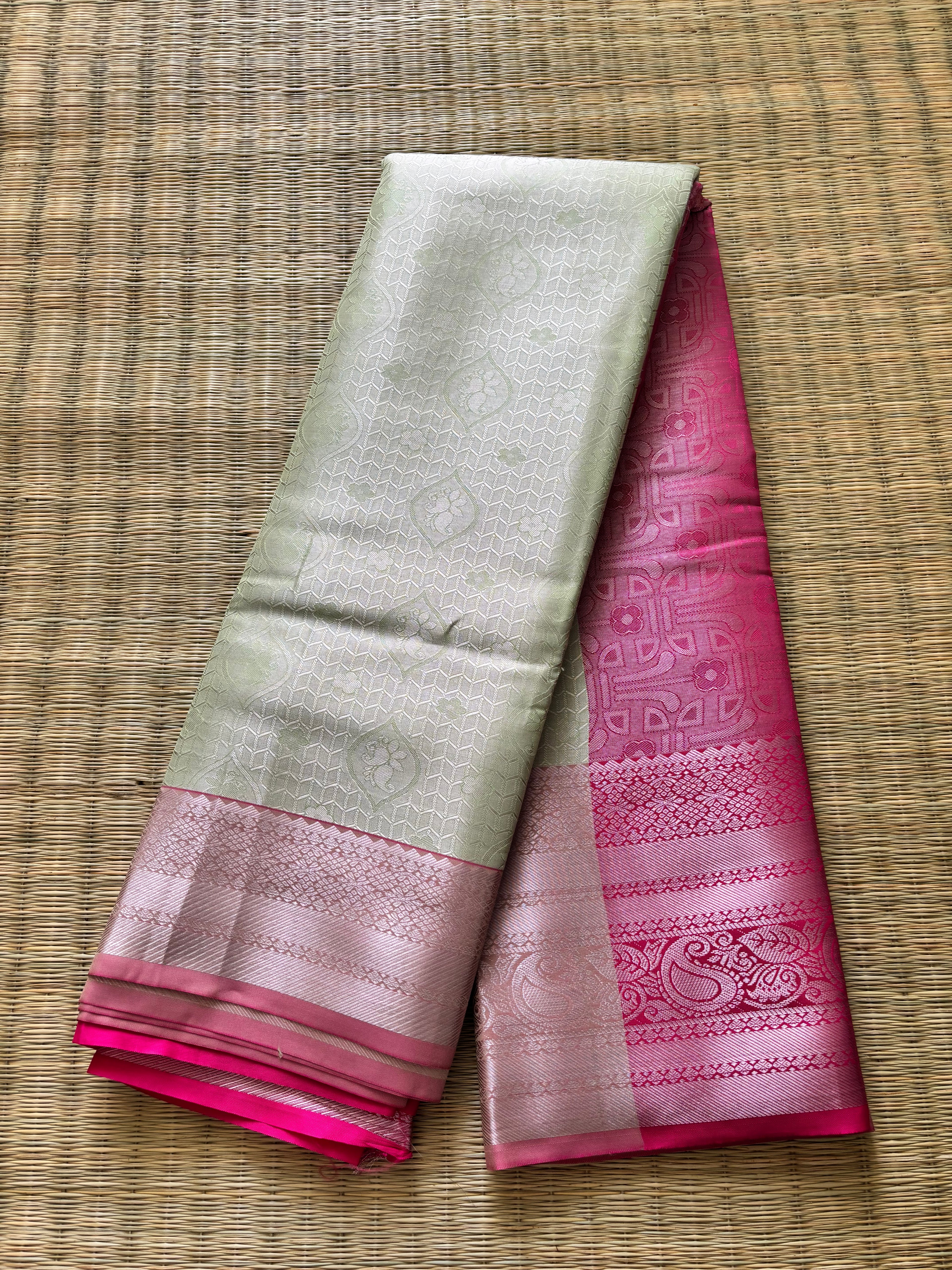 Tissue woven saree - mint green and pink