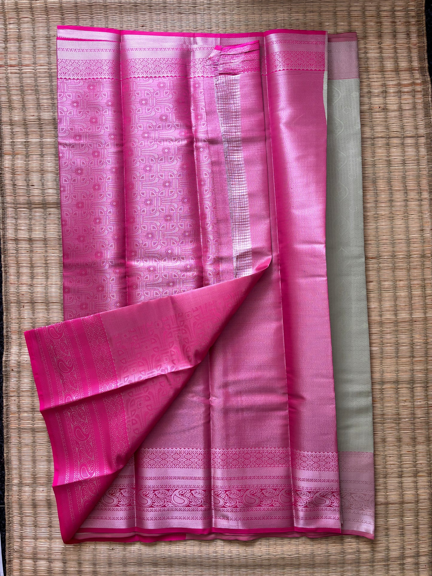 Tissue woven saree - mint green and pink