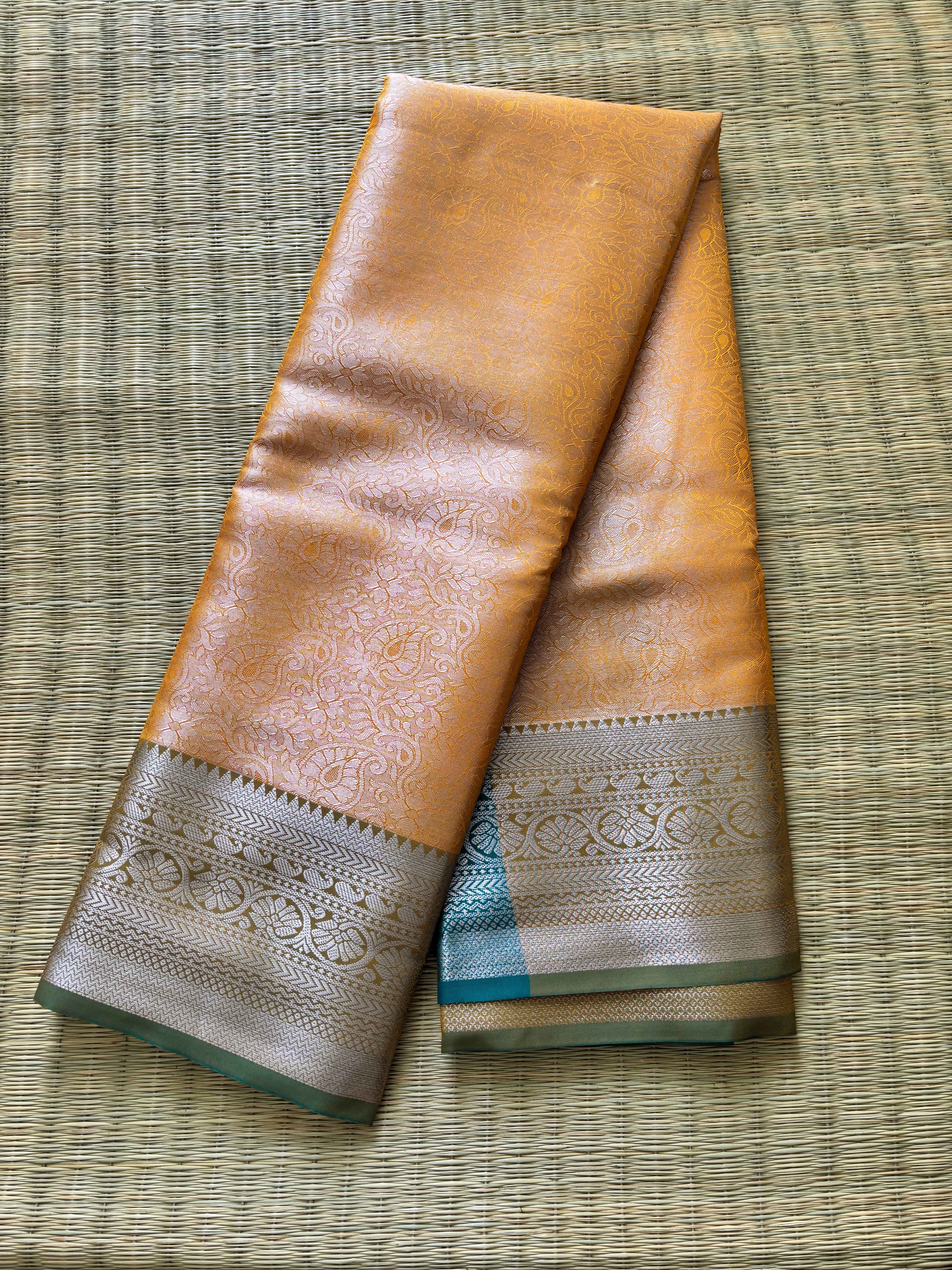 Tissue woven saree - orange and green